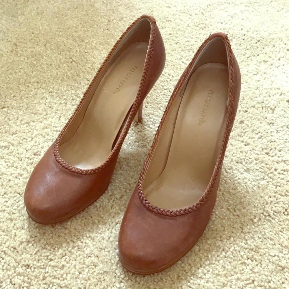 Maripe Brown Mary Jane heels-braided edge sz 8.5